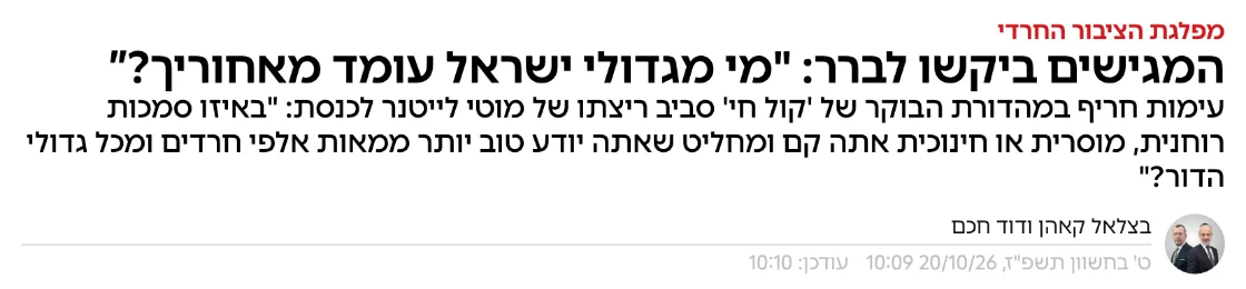 צילום כותרת הידיעה באמס: המגישים ביקשו לברר: "מי מגדולי ישראל עומד מאחוריך?”