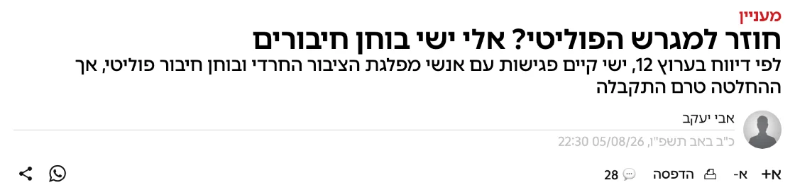 צילום כותרת הידיעה באמס: חוזר למגרש הפוליטי? אלי ישי בוחן חיבורים