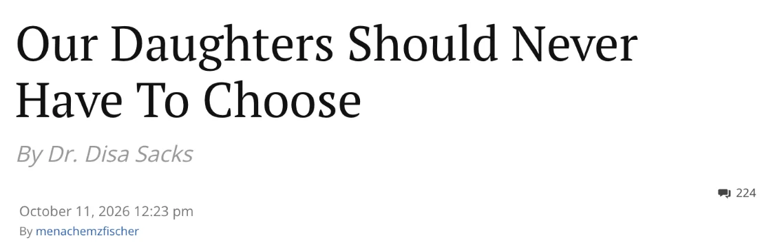 צילום כותרת הידיעה ב-VINnews: Our Daughters Should Never Have To Choose